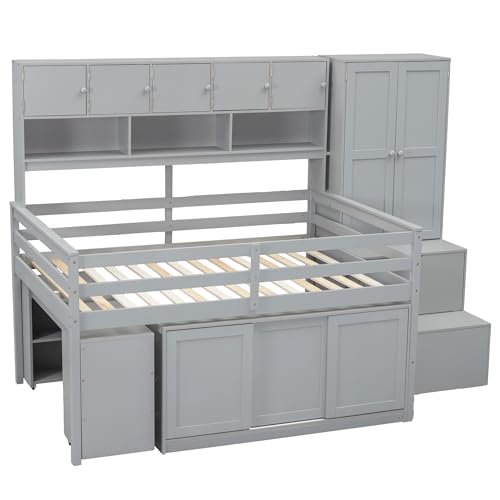 White Twin Size Solid Wood Loft Bed with Storage K825354
