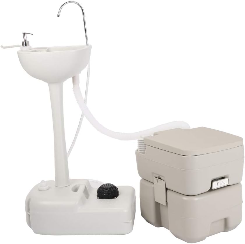 Portable Sink and Toilet Combo, 5 Gal Hand Washing Station & 5.3 Gal Flushing Toilet, Detachable W6770