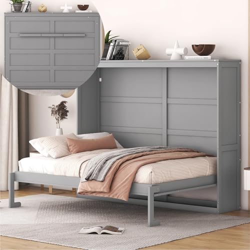 Gray Queen Solid Wood Murphy Cabinet Bed J80499