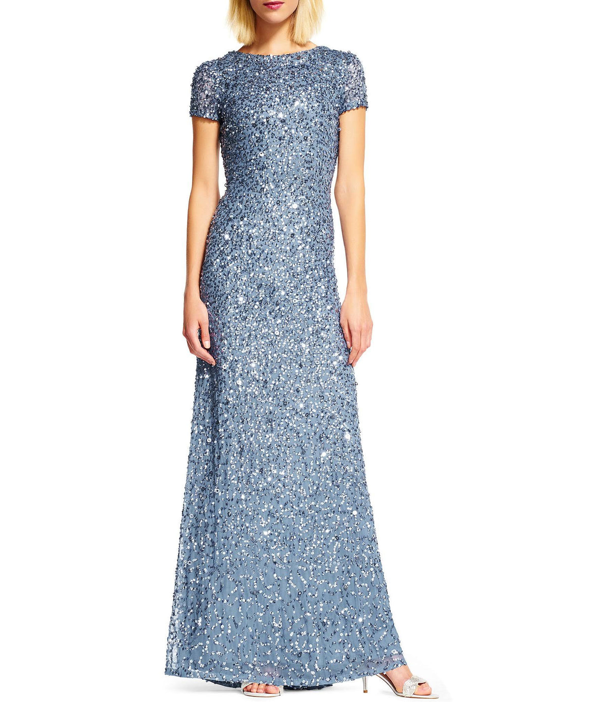 Blush Scoop Back Sequin Gown I7781