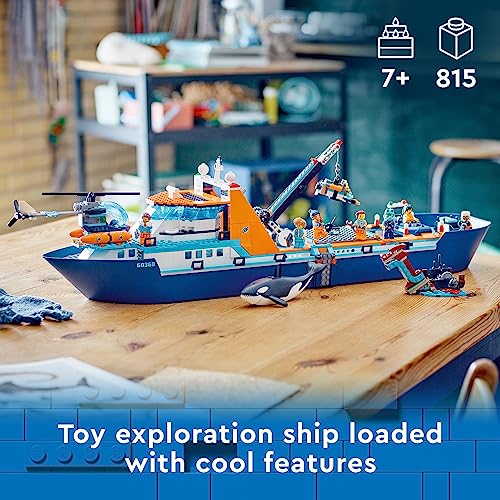 LEGO City Arctic Explorer Ship Building Toy Set with Floatable Boat, Helicopter, Dinghy, ROV Sub, Viking Shipwreck, 7 Minifigures and Orca X203208