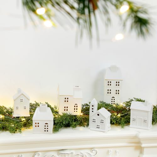 22 Pcs Ceramic Christmas Village Set with Light Include 9 Lighted Village Houses 13 Christmas Trees White Roof S85314