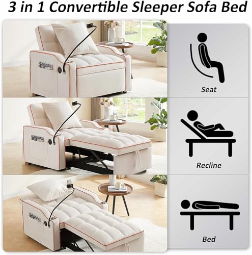 Creamy White 3-in-1 Convertible Sofa Bed M924
