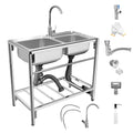 Stainless Steel Double Bowl Free Standing Utility Sink 31.5" x 16.9" x 29.5" H90143