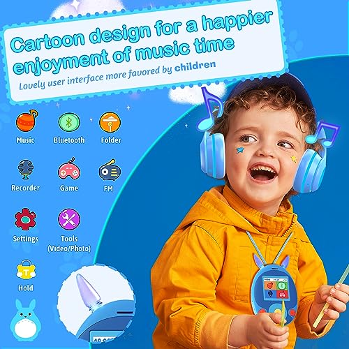 64GB MP3 Player with Bluetooth, Front Speaker, Games, Recorder, Ear Lights, Alarm, Expandable Up to 128GB C507026