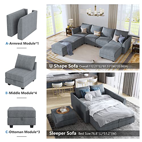 Bluish Grey Modular Sectional Sofa with Storage Seat U963545