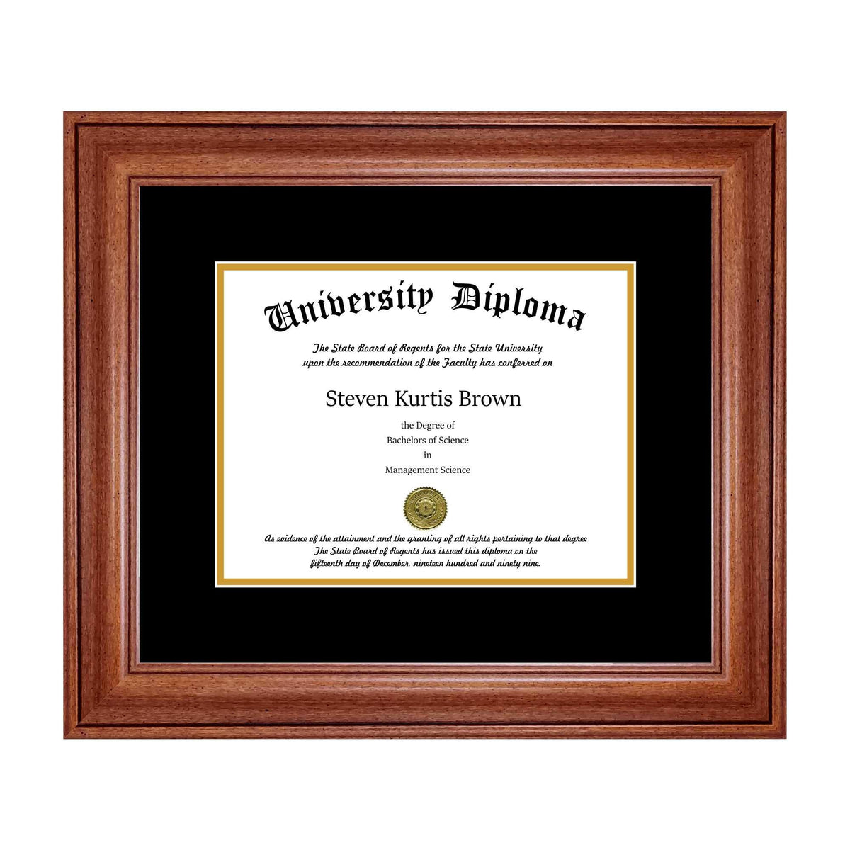 Walnut 2 Single Diploma Frame with Double Matting for 17 x 14 Tall Diploma O52051