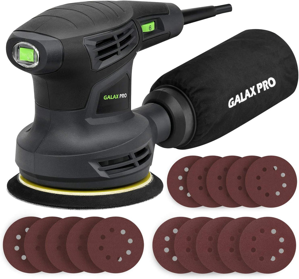 280W 5" Variable Speeds Orbital Sander with Dust Collector, 15Pcs Sanding Discs Y62591