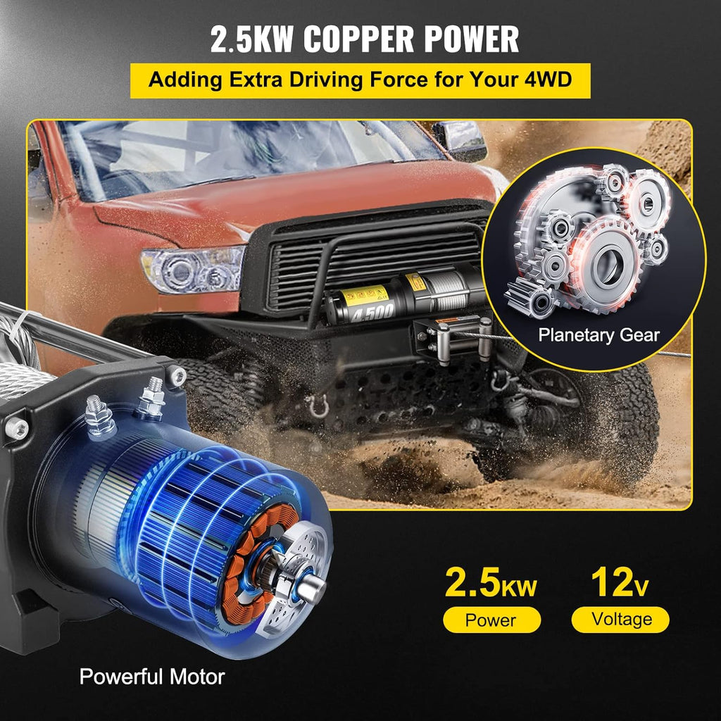 4500lb 12V Electric Winch with Wireless Remote Control Z75541