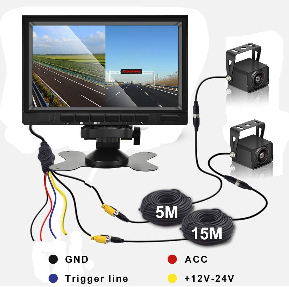 1080P Backup Camera System with 7'' DVR Dual Split Screen Monitor, IP69 Waterproof Rear View Camera Night Vision Reversing Camera B642196