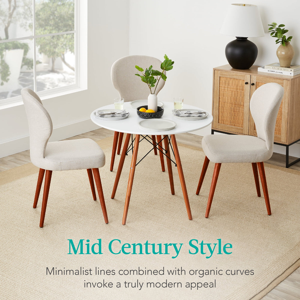 White Round Mid-Century Modern Dining Table with Metal Frame P37310