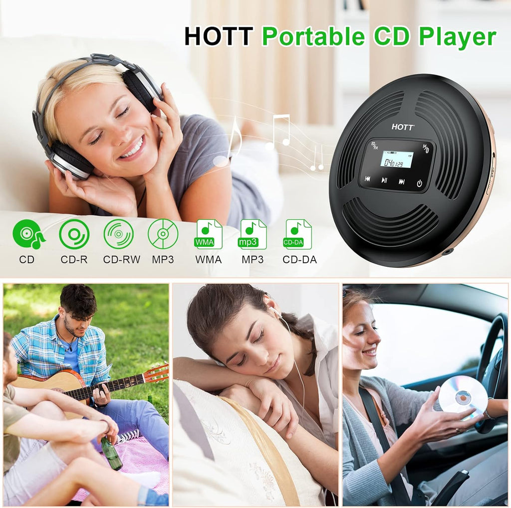 Portable CD Player with Bluetooth FM Transmitter AUX Output Rechargeable 1800mah X710687