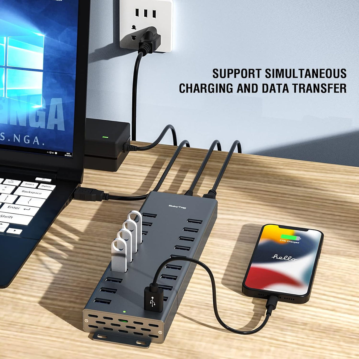 Powered USB hub 20 Ports with 12V/8A-120W Power and Data Cable D86129