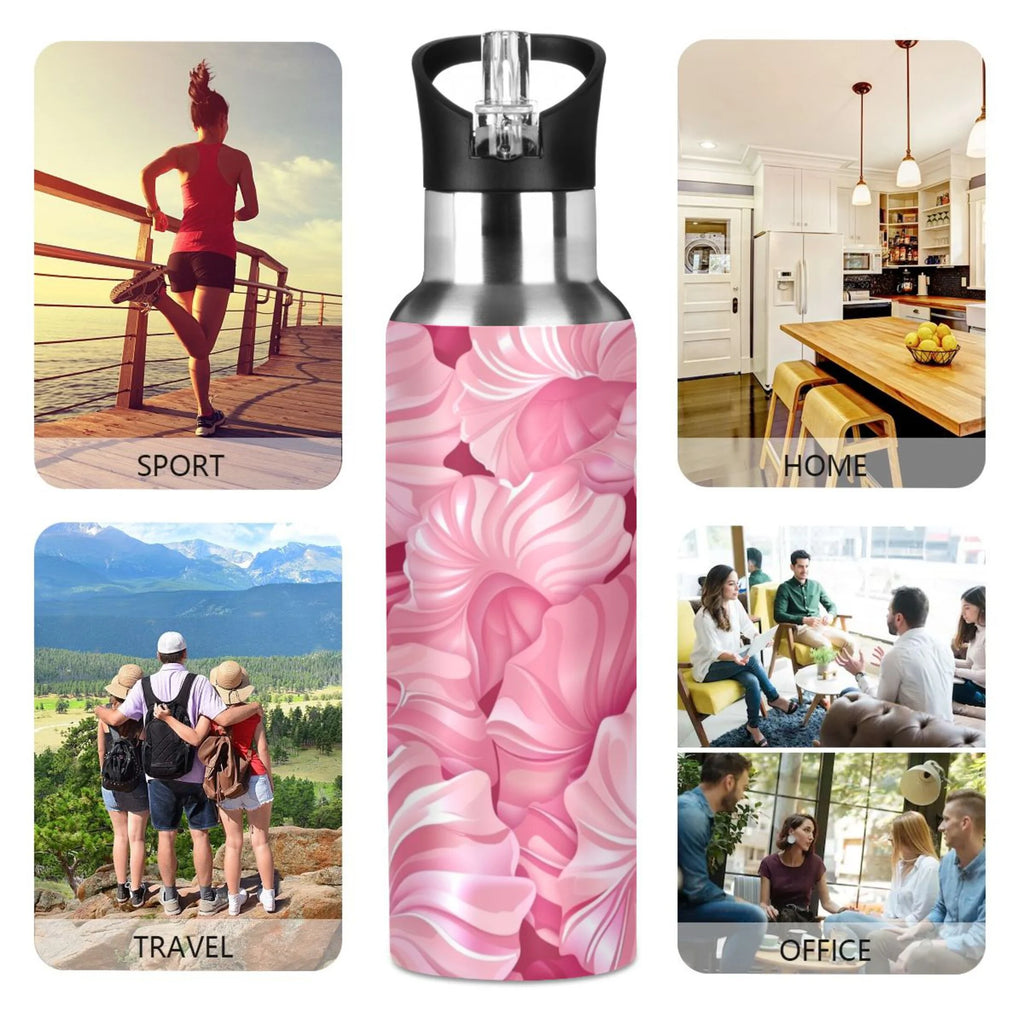 Pink Insulated Stainless Steel Water Bottle with Straw Lid 20 oz N63168