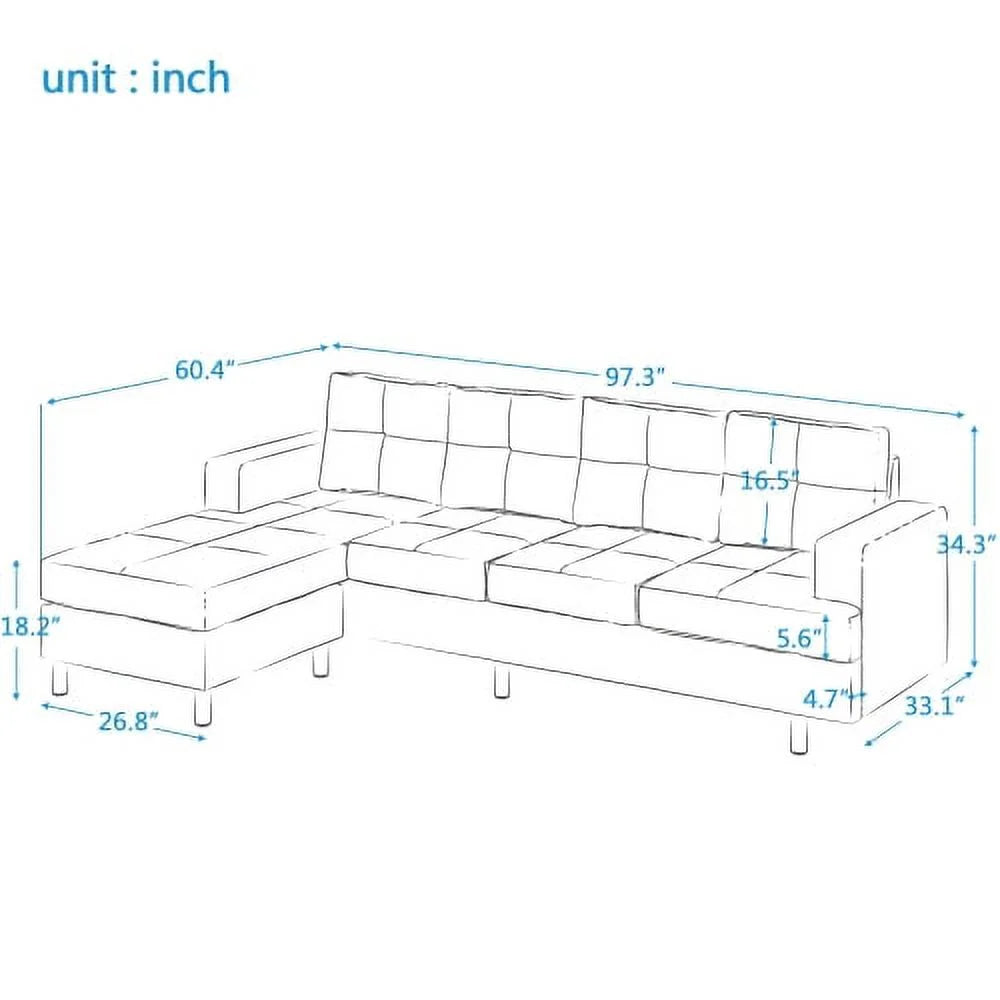 Grey L Shape Sectional Sofa with Reversible Chaise Lounge C638211