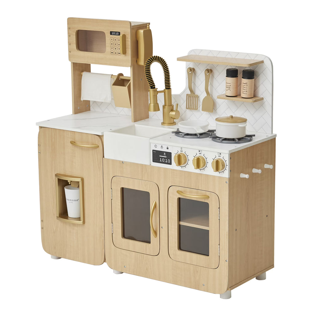 Medium Play Kitchen with Kitchen Accessories, Light Oak/White I801153