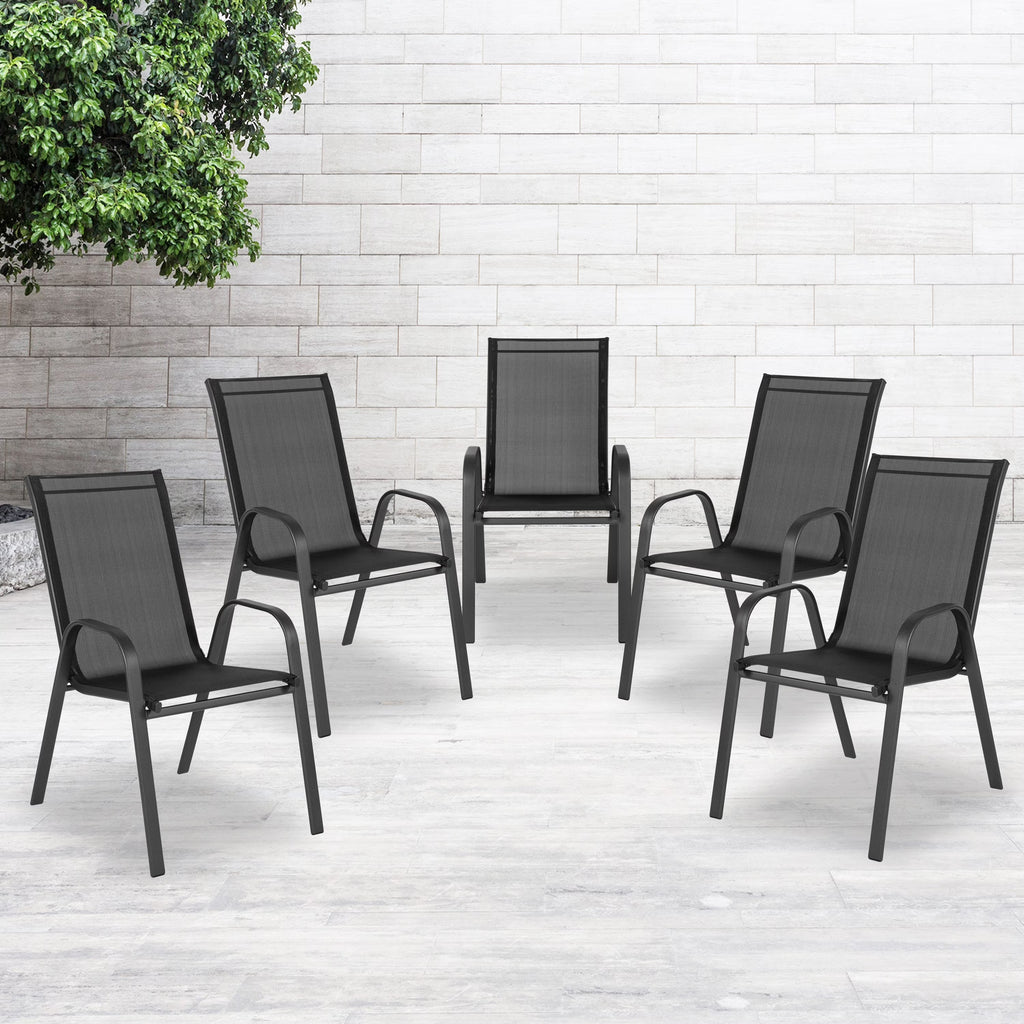 5 Pack Black Outdoor Stack Chair with Metal Frame M7831