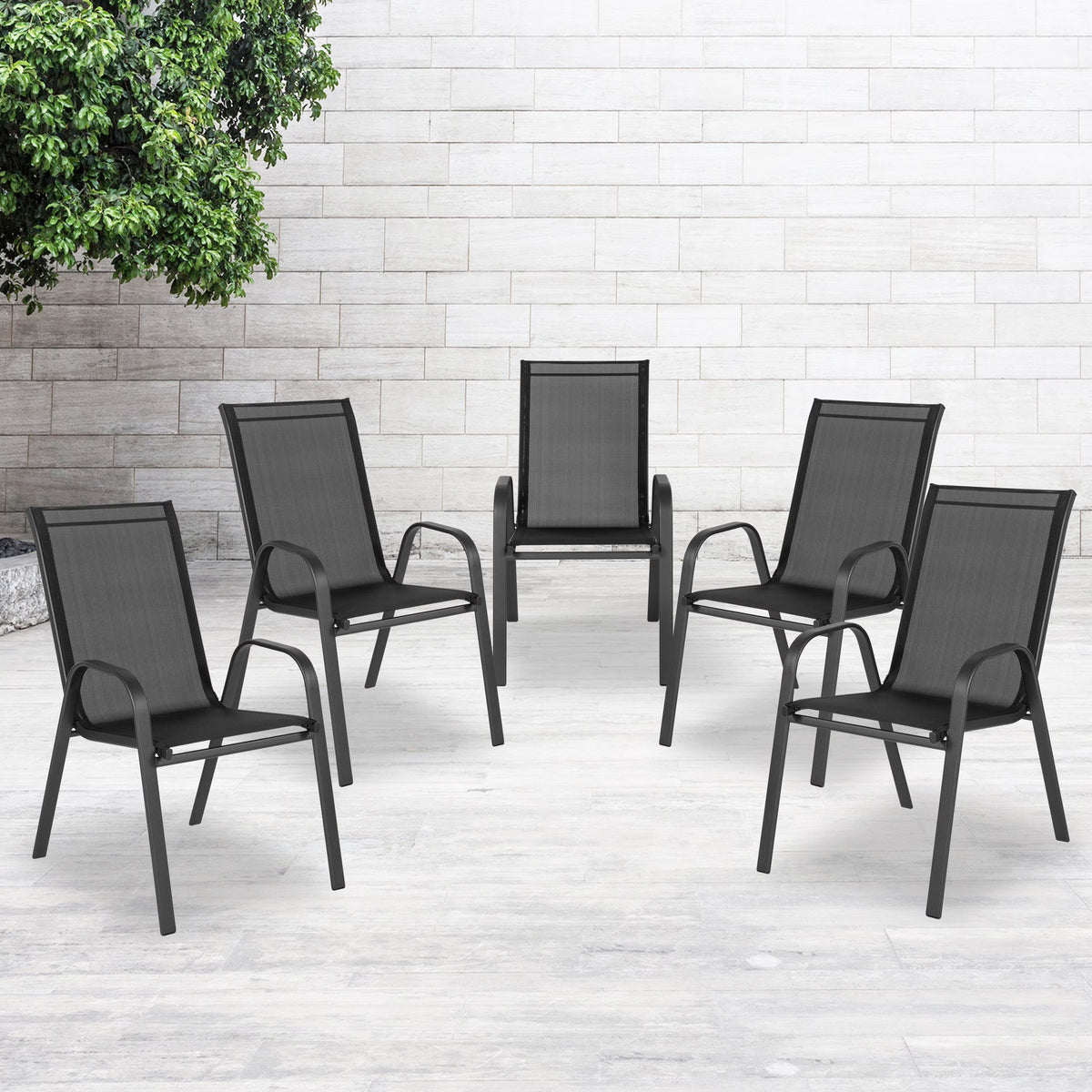 5 Pack Black Outdoor Stack Chair with Metal Frame M7831