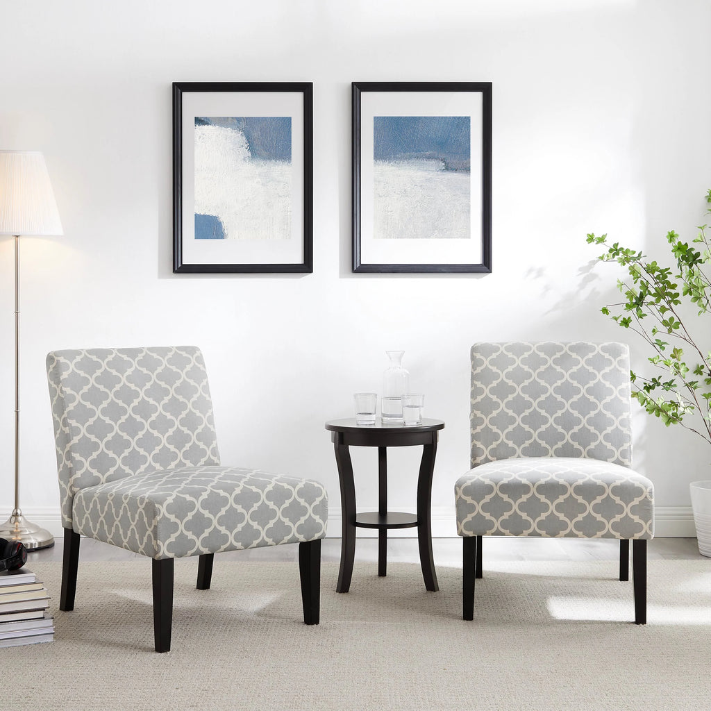 3Pc Set Gray Fabric Upholstery Side Table and 2 Chairs X745
