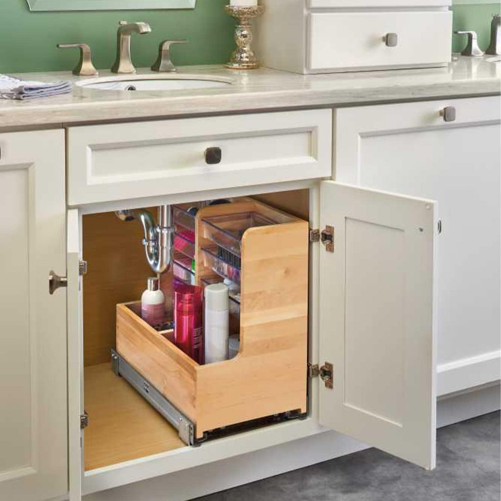 30 Inch Floor Mount L Shaped Wood Sink Vanity Cabinet with Soft Close Slides and Bins Y66550