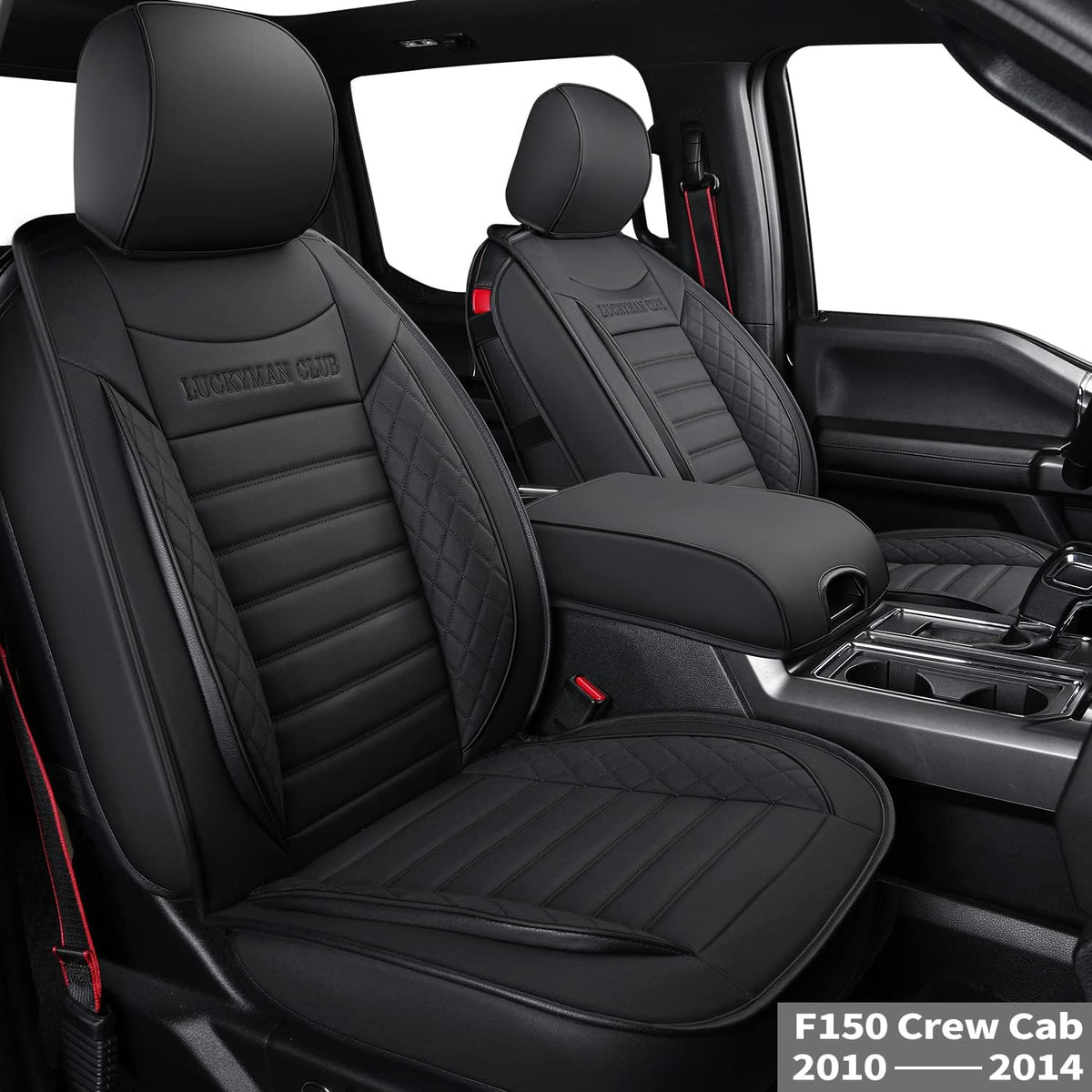 F150 Crew Cab Seat Covers with Faux Leather (Black) Q252322