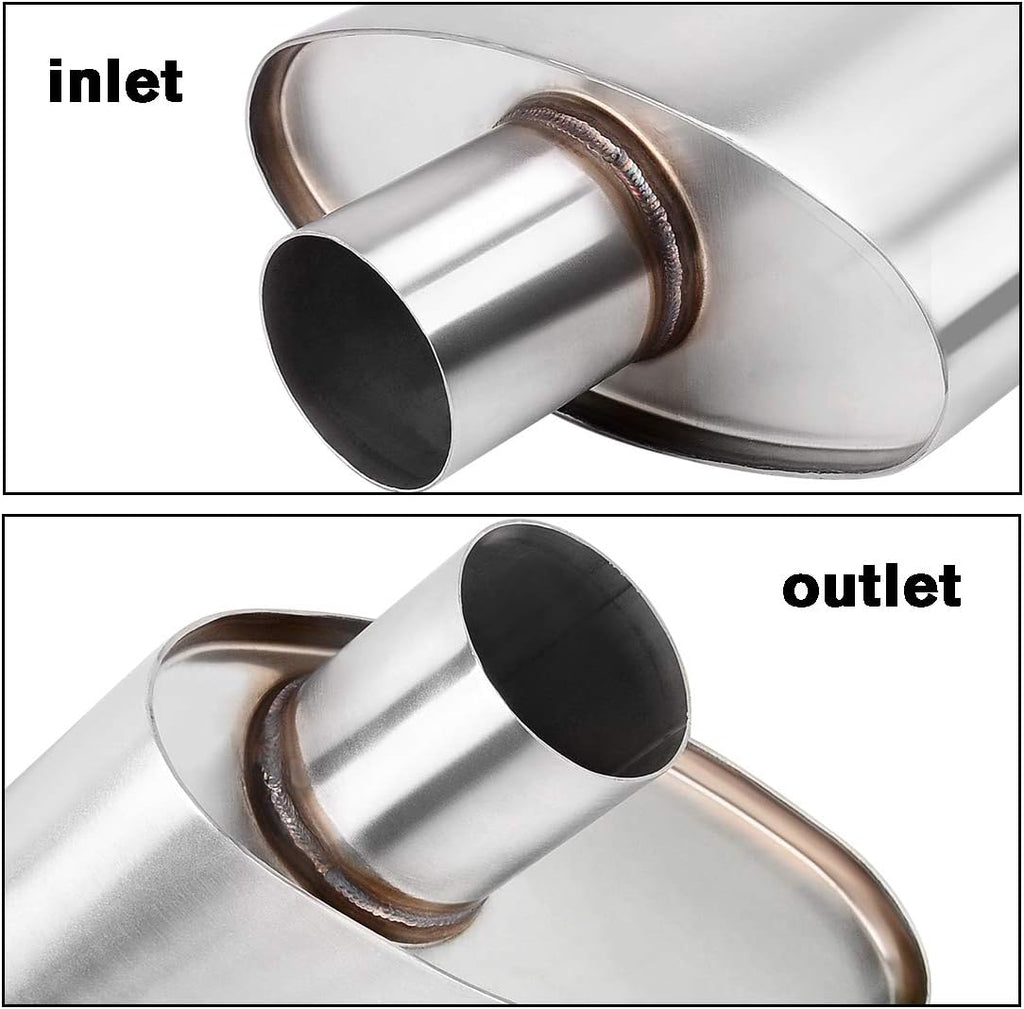 2.5" Inlet/Outlet Stainless Steel Welded Oval Muffler, 19" Overall Length, Pack of 2 H96976