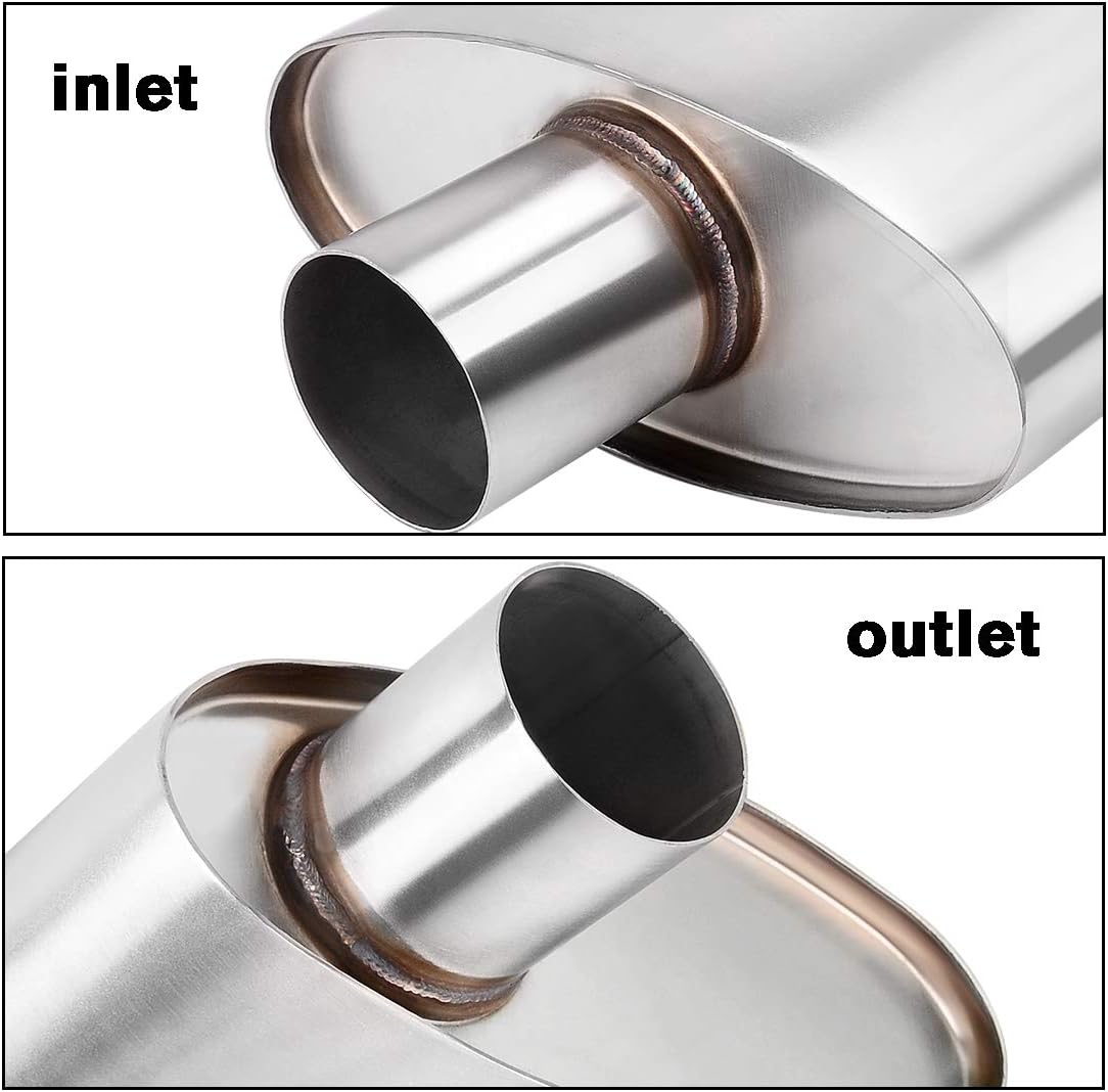 2.5" Inlet/Outlet Stainless Steel Welded Oval Muffler, 19" Overall Length, Pack of 2 H96976