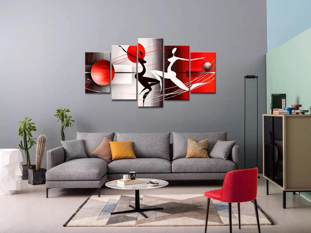 Red and Black Framed Canvas Art 5 Panels W60”x H30” O44444