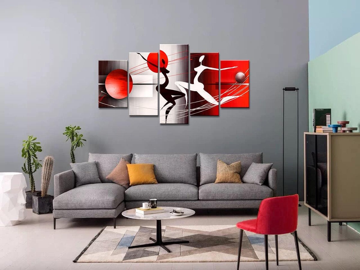 Red and Black Framed Canvas Art 5 Panels W60”x H30” O44444
