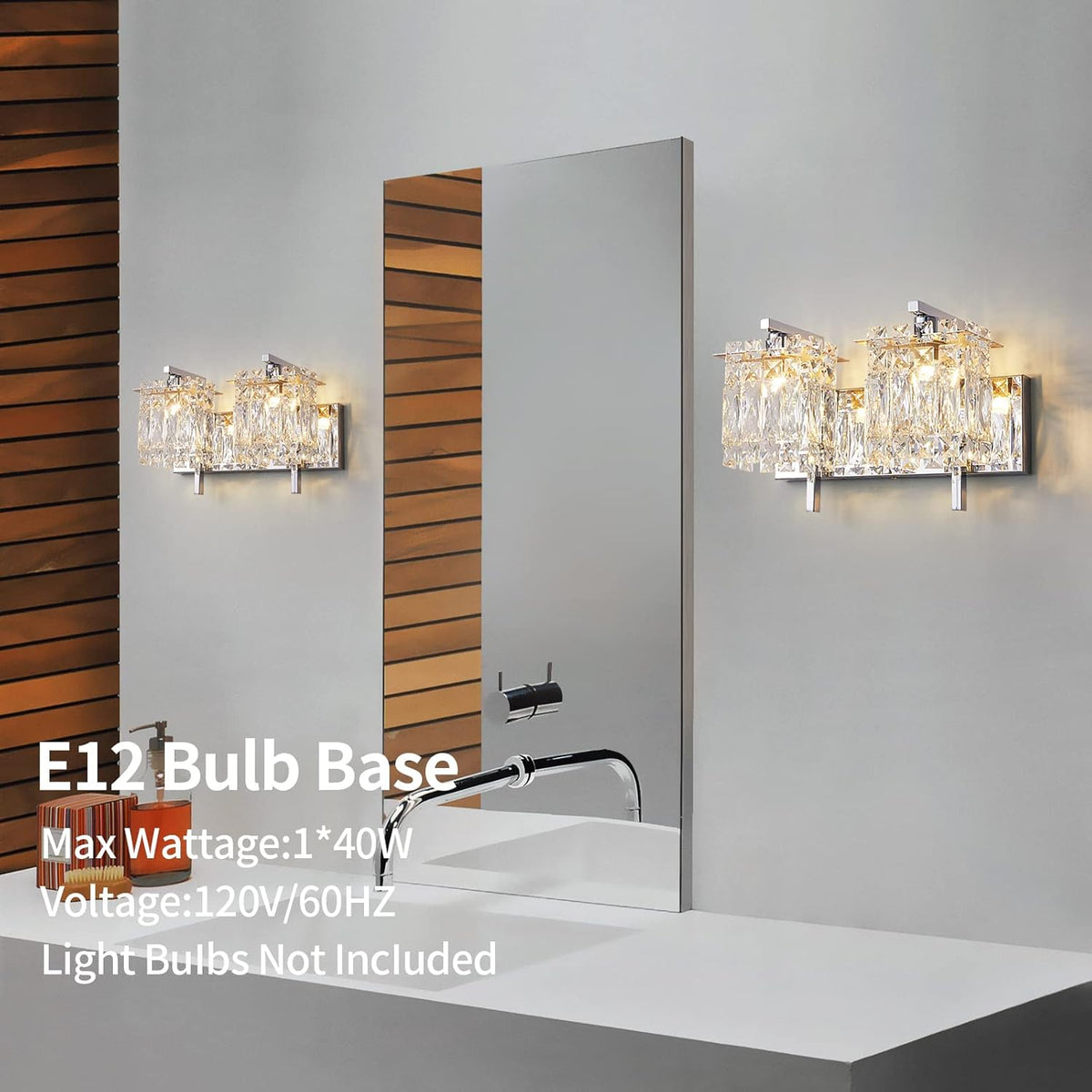 Crystal Wall Lamp, Chrome, E12 Base x2 M724163