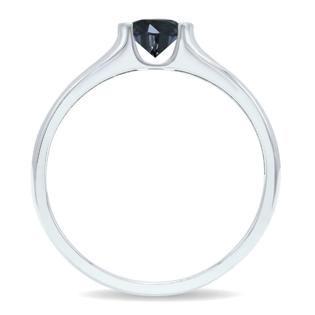 10K White Gold Half Bezel Black Diamond Solitaire Ring S19436