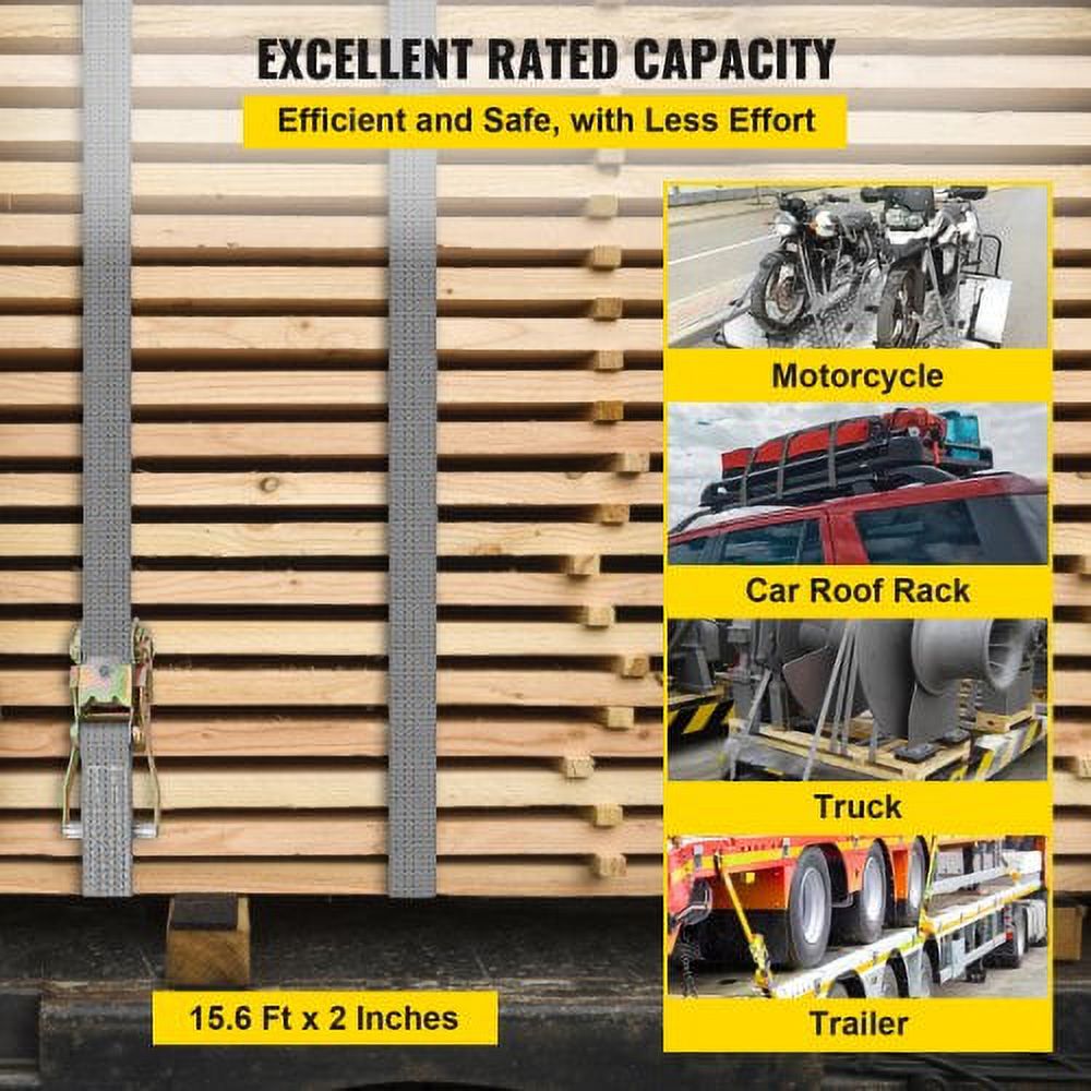 Heavy Duty Ratchet Straps with Snap Hooks, 4000 lbs Working Load B595421