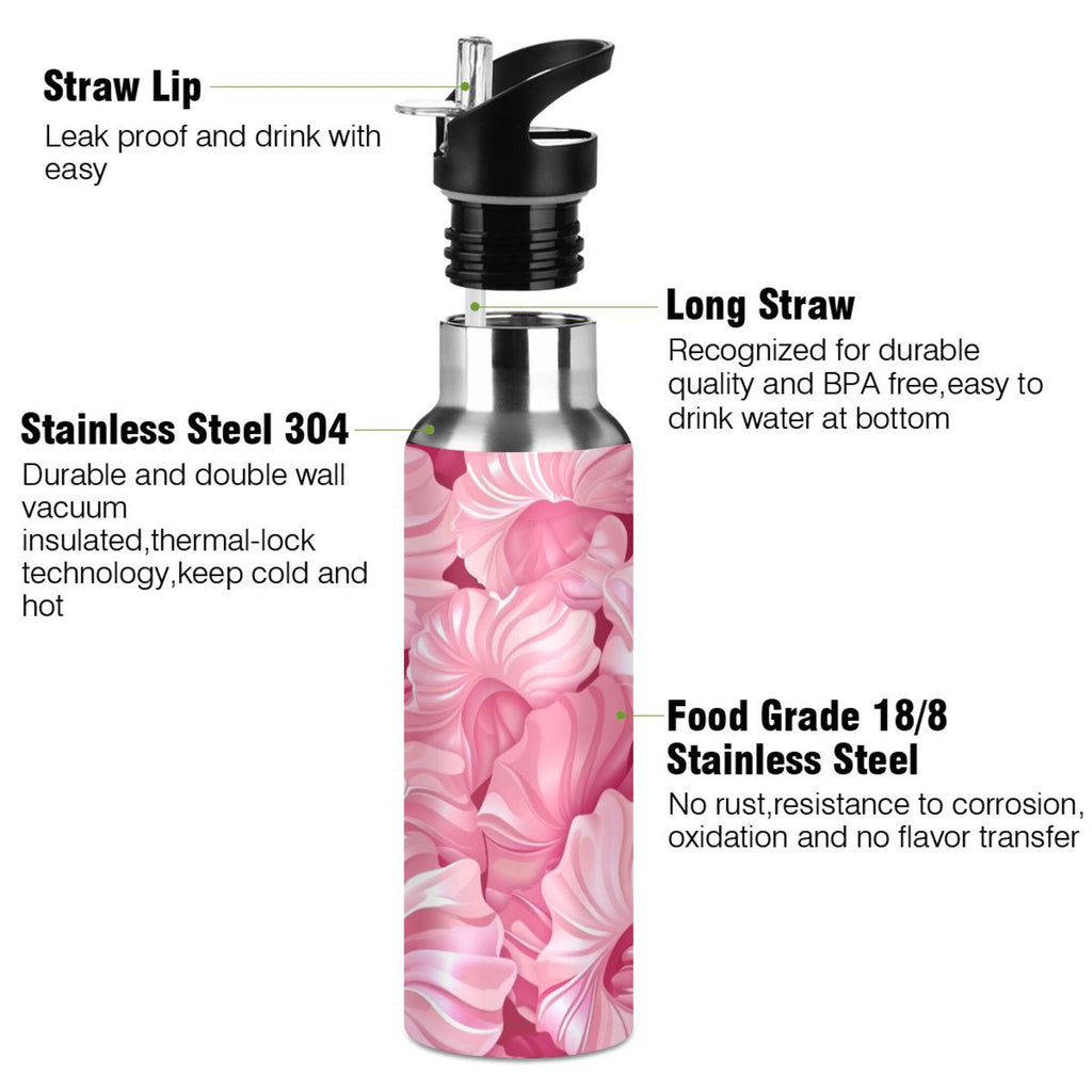 Pink Insulated Stainless Steel Water Bottle with Straw Lid 20 oz N63168