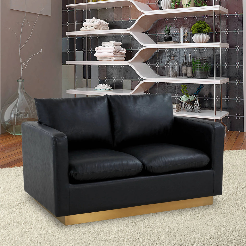 Beige Leather Loveseat with Gold Frame Y44108