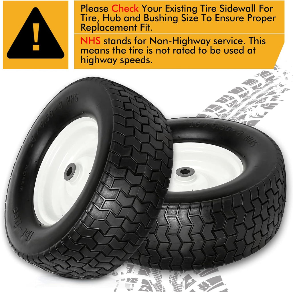 16x6.50-8 Flat Free Lawn Tires with Rim, Set of 2 R96496