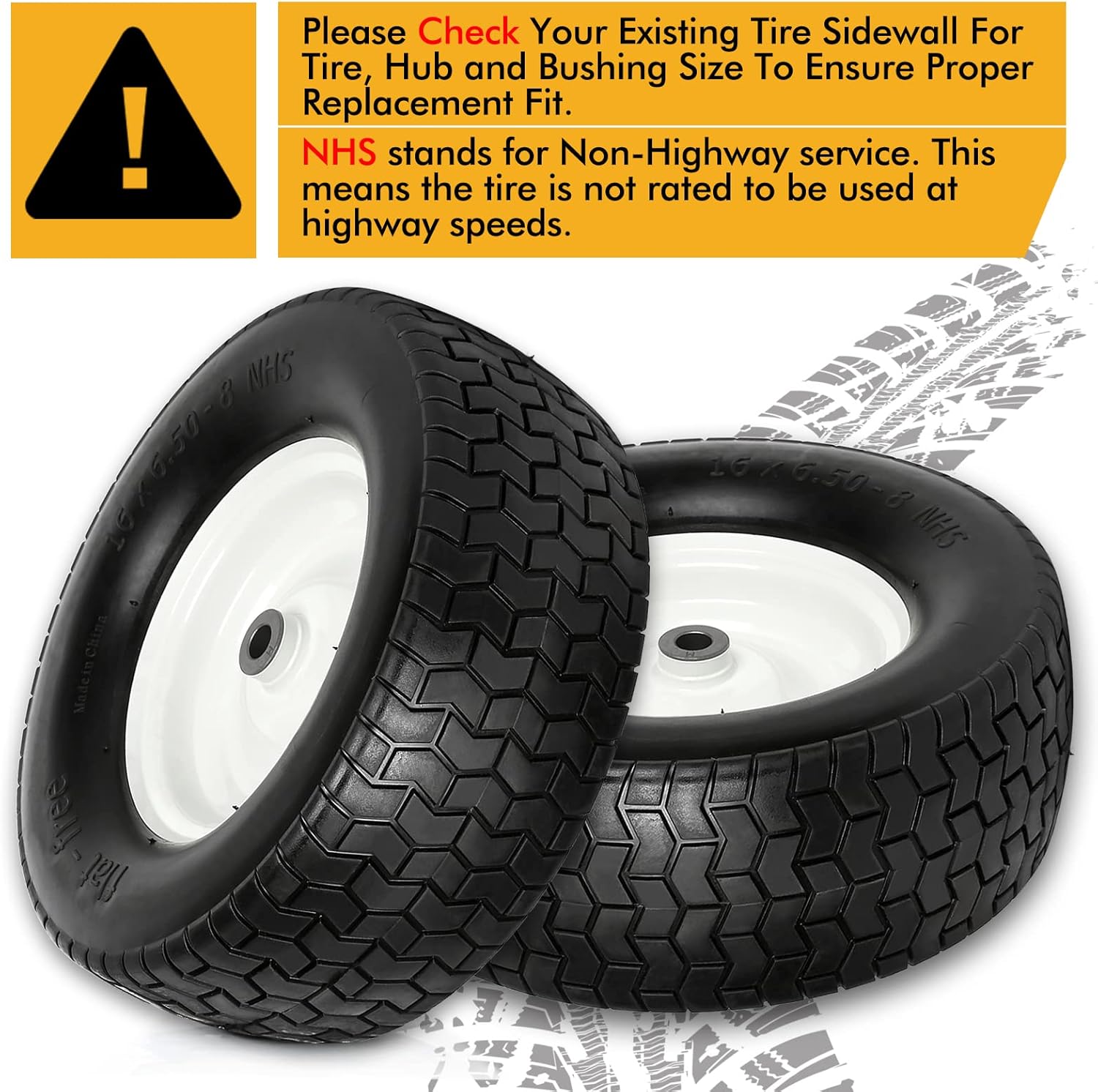 16x6.50-8 Flat Free Lawn Tires with Rim, Set of 2 R96496