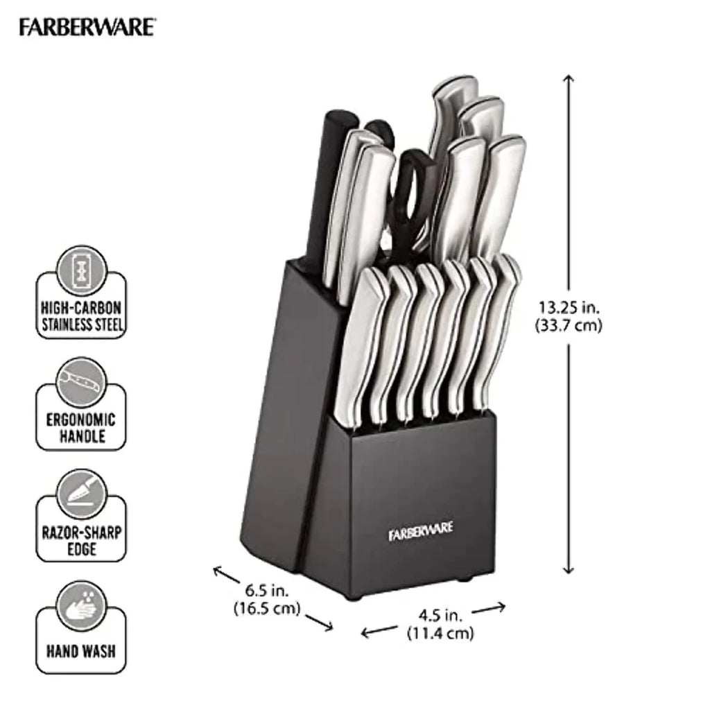 15 Pc Stamped Stainless Steel Knife Block Set M4696