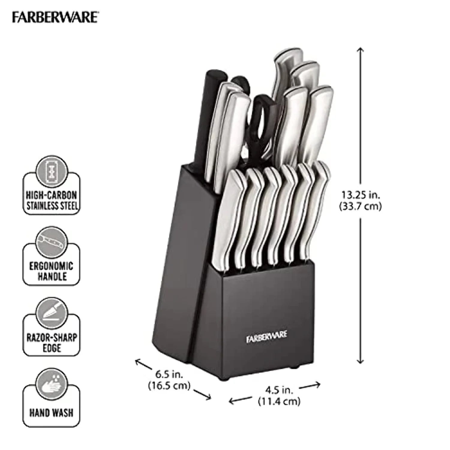 15 Pc Stamped Stainless Steel Knife Block Set M4696