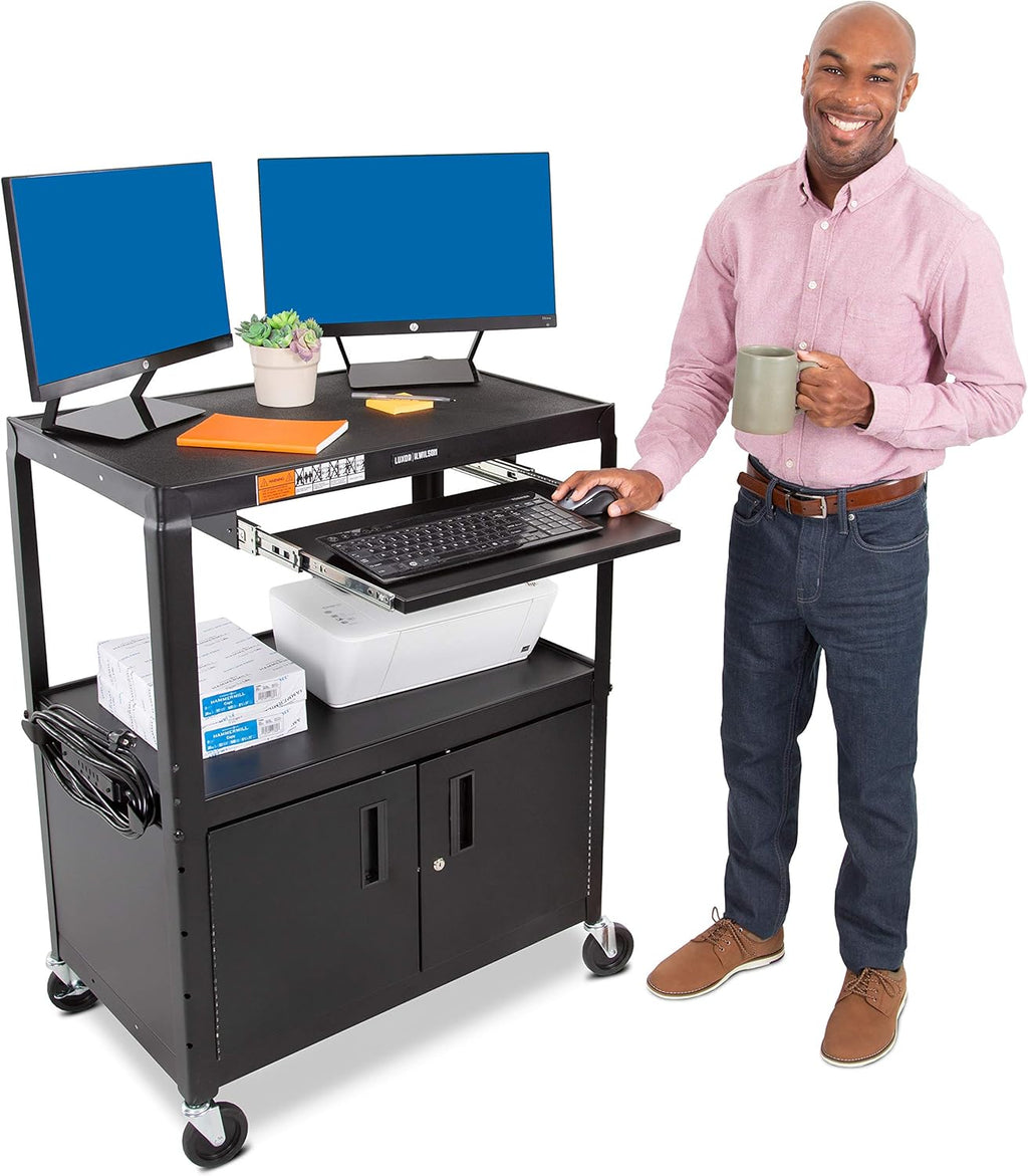 Extra Wide AV Cart with Locking Cabinet and Pullout Keyboard Tray N95547