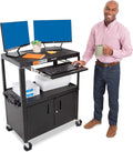 Extra Wide AV Cart with Locking Cabinet and Pullout Keyboard Tray N95547