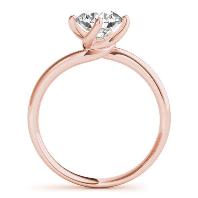 14K Rose Gold Solitaire Round Moissanite Engagement Ring Y1337