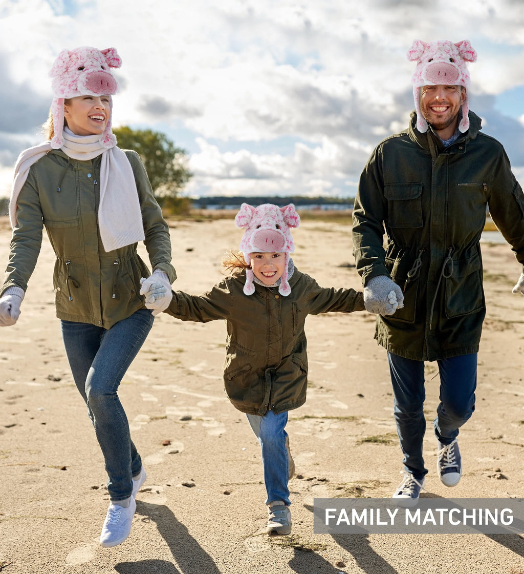 Pink Pig Plush Animal Winter Hat with Ear Flaps J1875