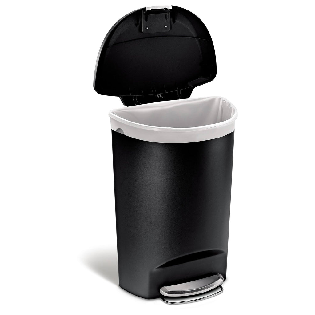 Black Plastic Semi-Round Step Trash Can E40746