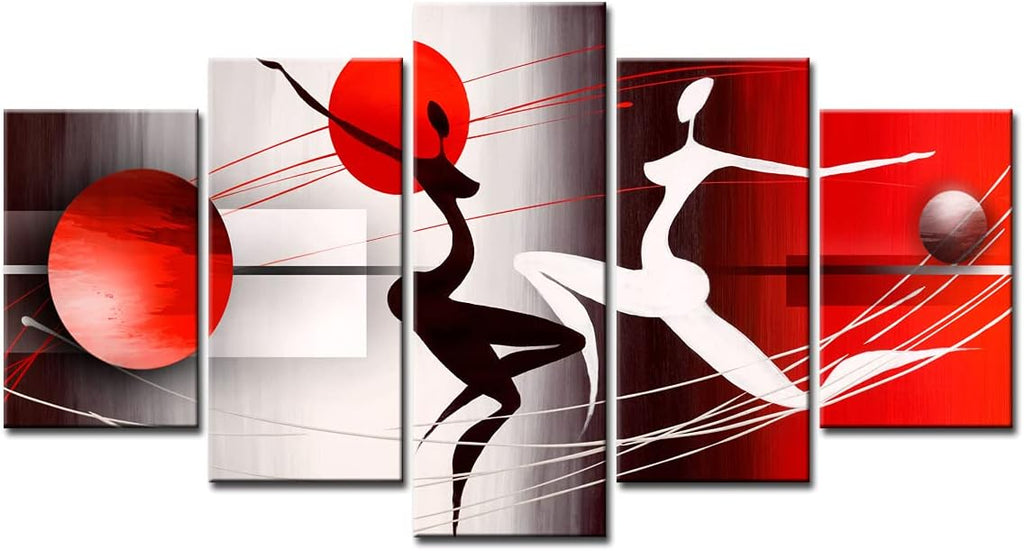 Red and Black Framed Canvas Art 5 Panels W60”x H30” O44444