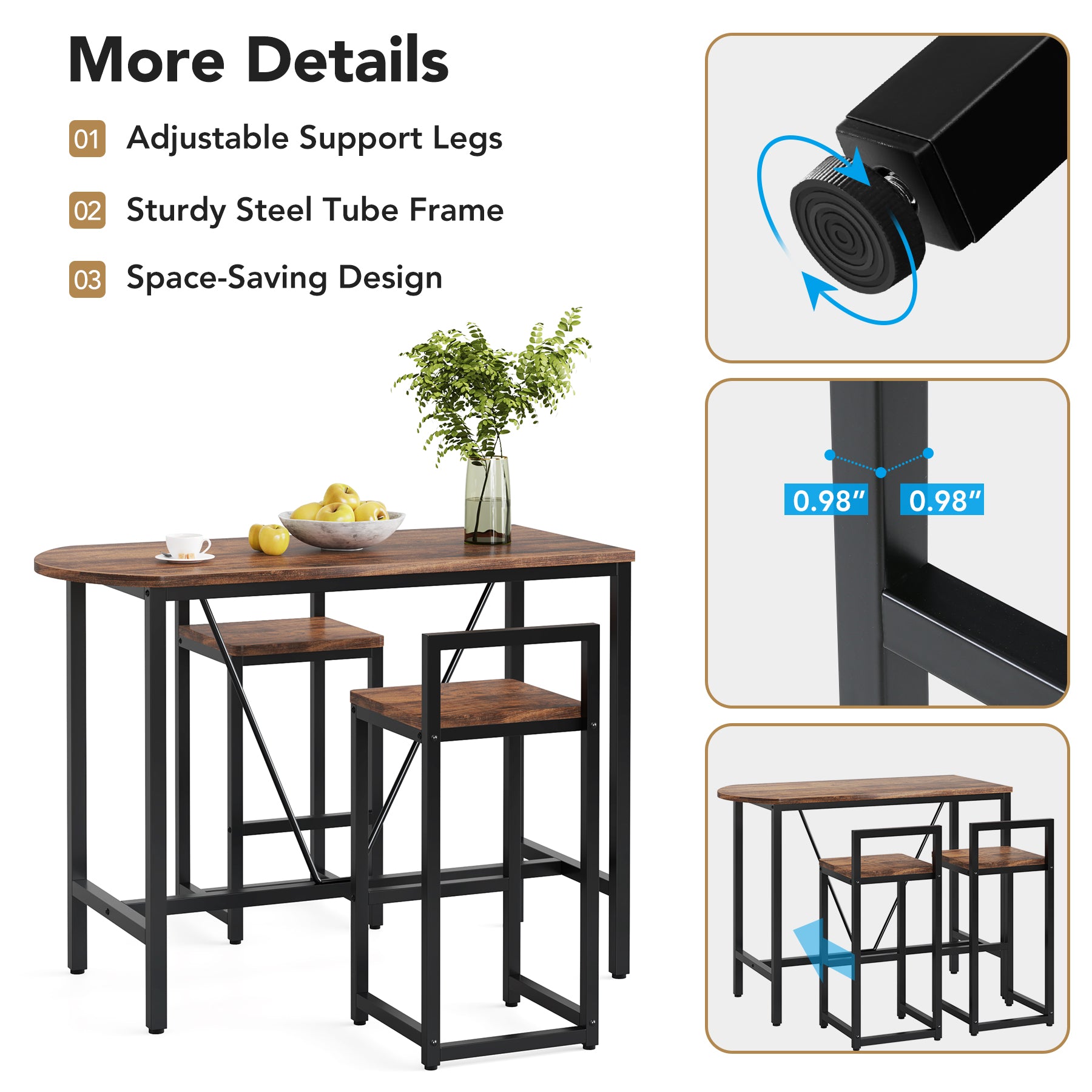 3-Piece Bar Table Set, 39.4 Marble White J9377