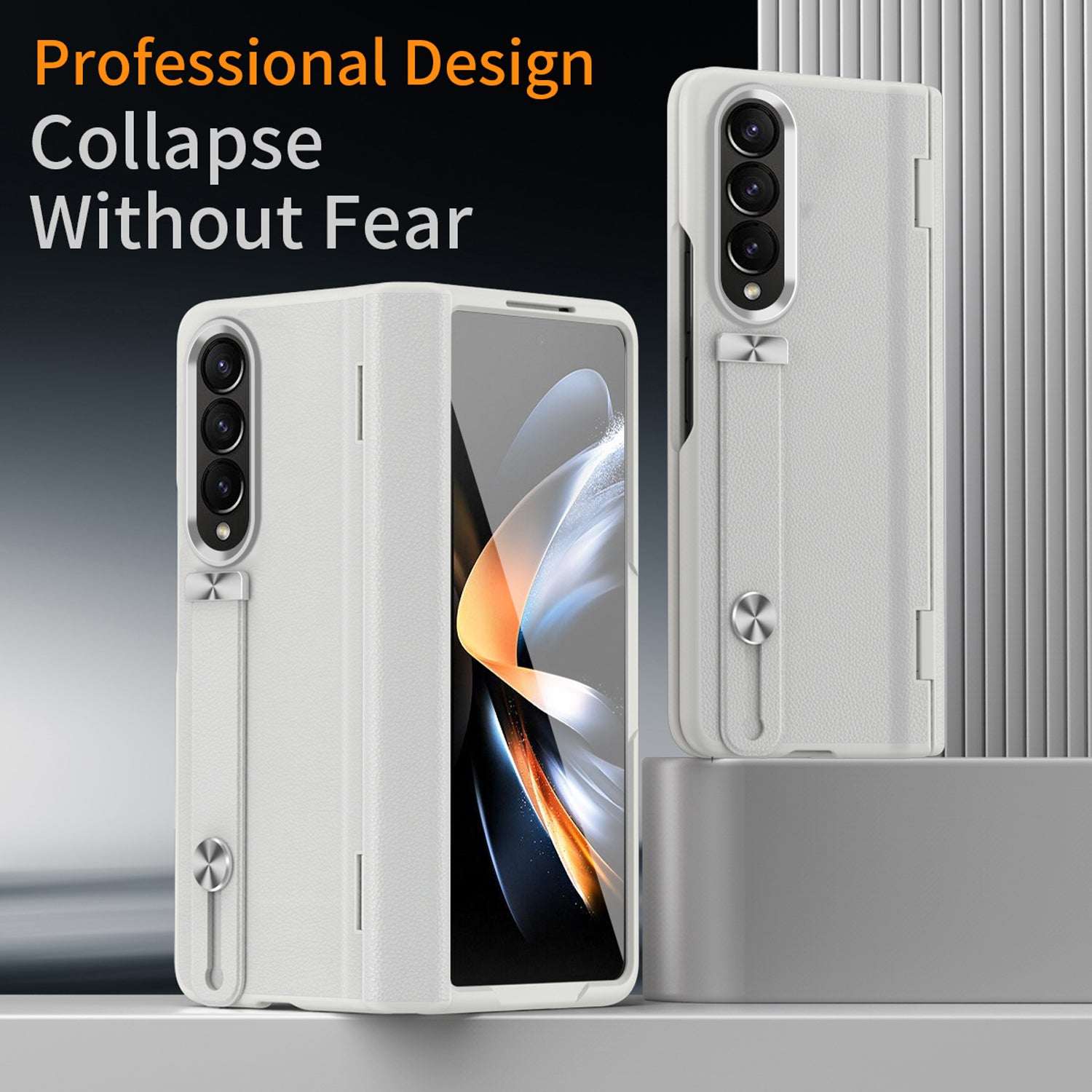 Slim White PU Leather Case for Samsung Galaxy Z Fold 4 with Tempered Glass Screen Protector W465224