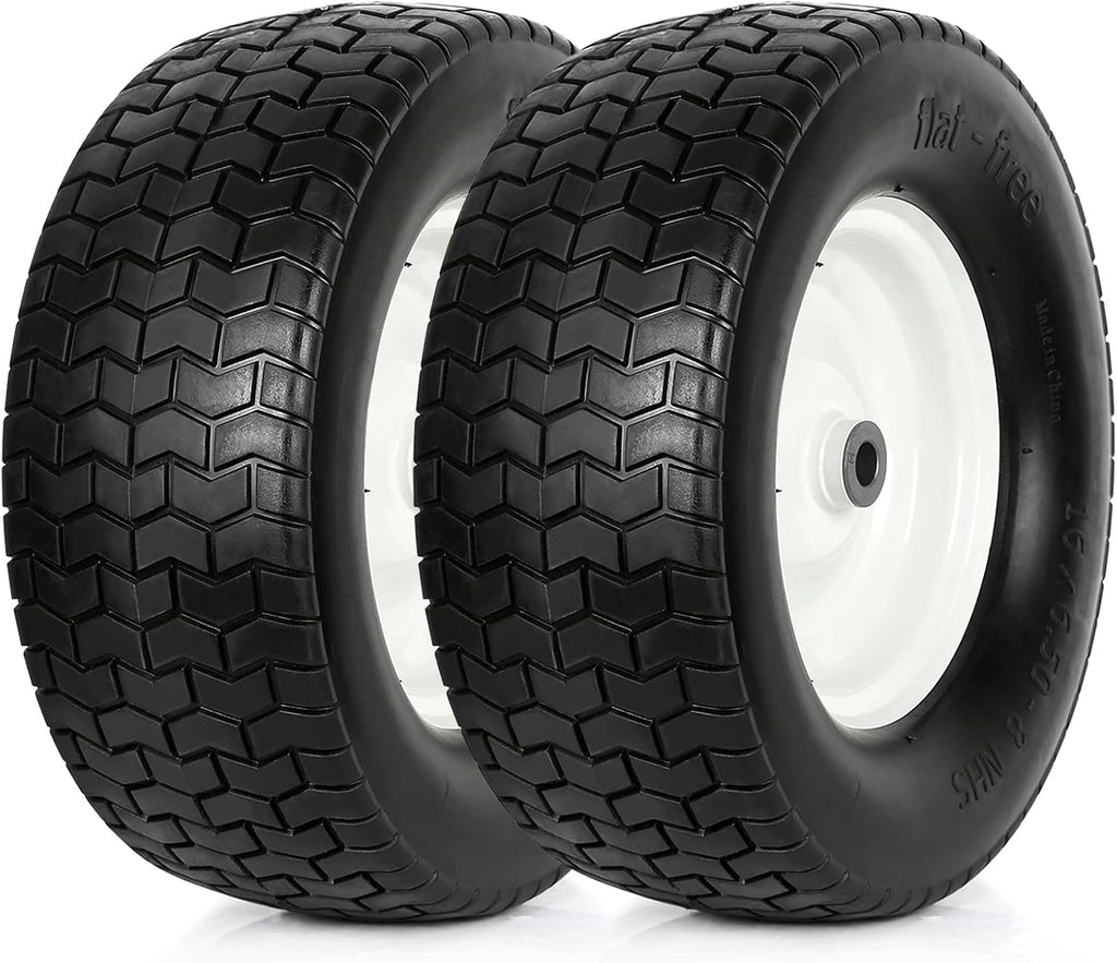 16x6.50-8 Flat Free Lawn Tires with Rim, Set of 2 R96496