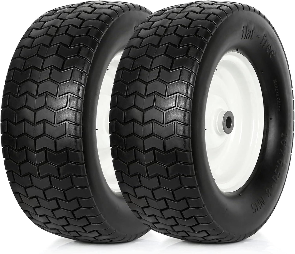 16x6.50-8 Flat Free Lawn Tires with Rim, Set of 2 R96496