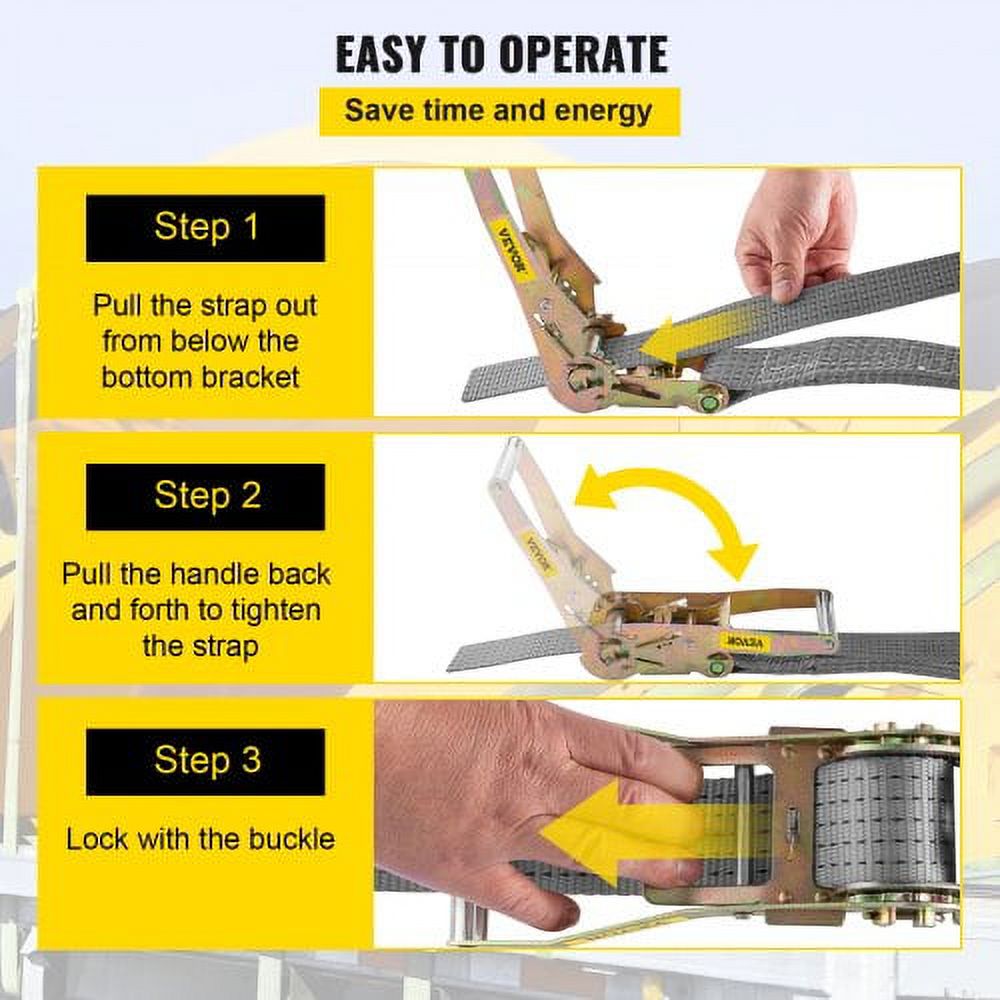 Heavy Duty Ratchet Straps with Snap Hooks, 4000 lbs Working Load B595421