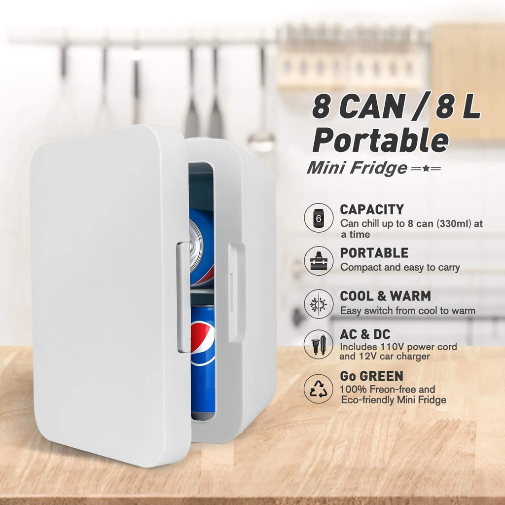 White 8 Liter Portable Cooler and Warmer Mini Refrigerator T592032